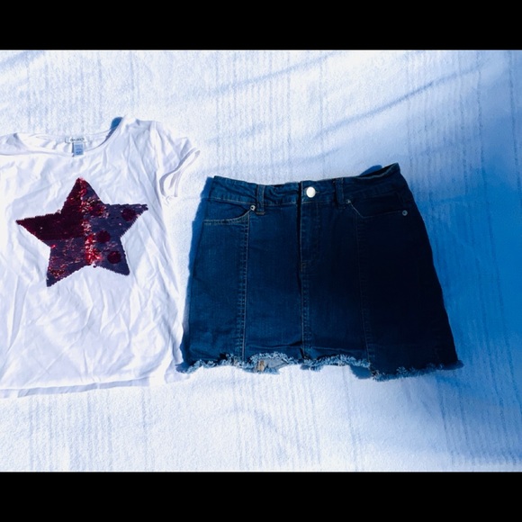 Cute jean skirt with reversible sequence shirt! - Picture 3 of 5